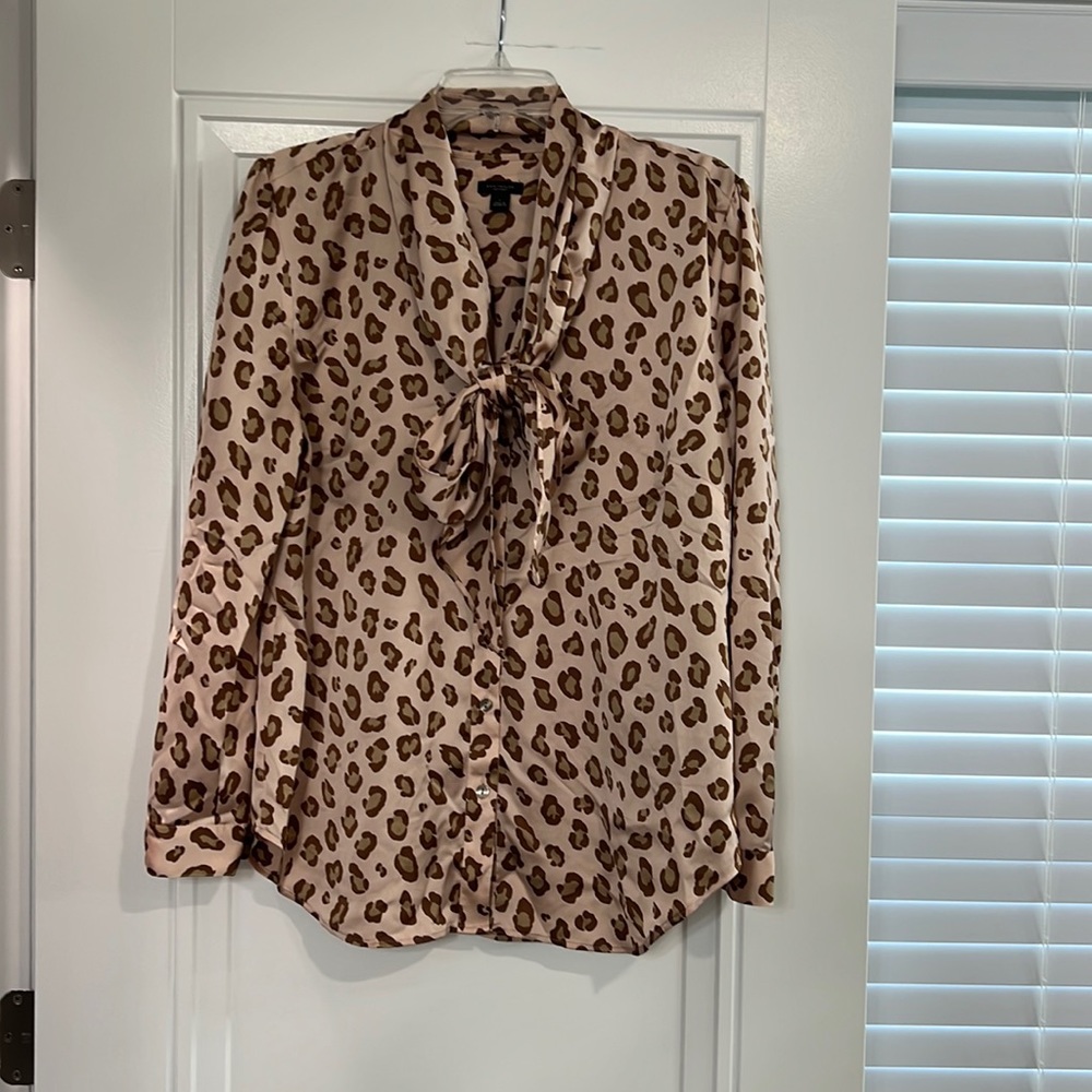Ann Taylor Factory cheetah print bow-neck blouse